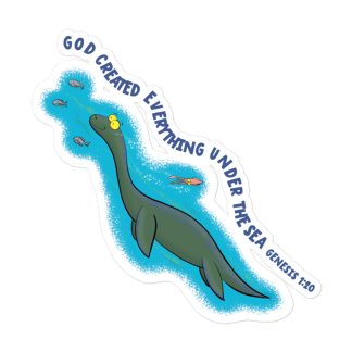 Cute sea monster plesiosaur dinosaur cartoon bible verse Bubble-free stickers