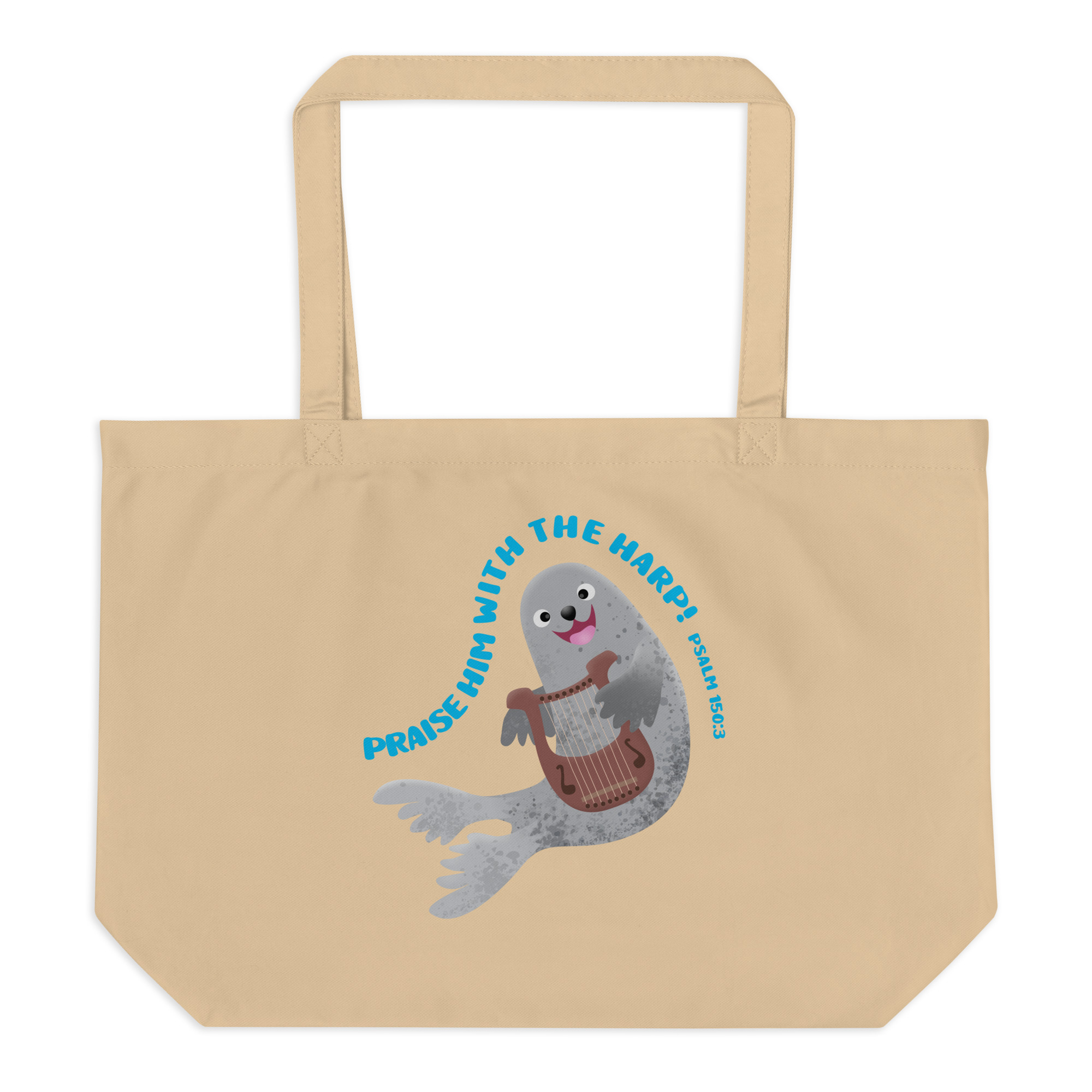 Cute harp seal praise scripture Large organic tote bag - Image 4
