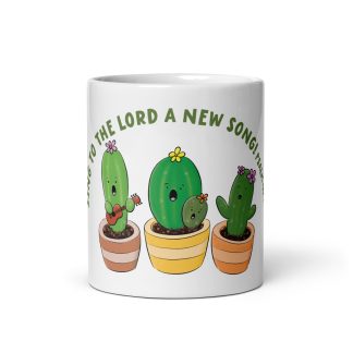 Cute singing cactus cartoon bible verse White glossy mug
