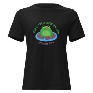 Cute Frog cartoon bible verse fully rely on God Women's Relaxed T-Shirt