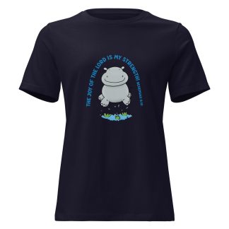 Cute jumping hippo joy of the Lord scripture bible verse Women's Relaxed T-Shirt