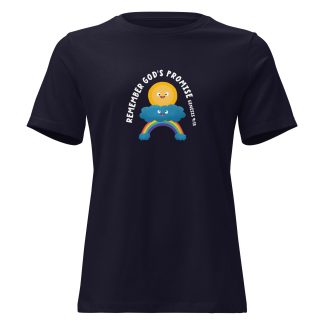 Cute sun and rainbow. God's promise Genesis bible verse Women's Relaxed T-Shirt
