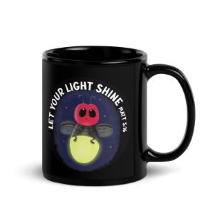 Let your light shine cute firefly bible verse cartoon Black Glossy Mug