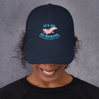 Cute funny axolotl questions about Jesus Dad hat
