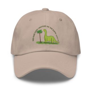 Cute brontosaurus dinosaur cartoon bible verse Genesis Dad hat