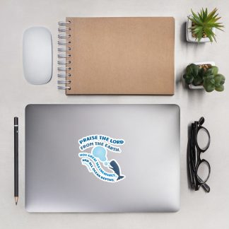 Praise the Lord typography cute whale sea creatures bible scripture Psalms 148:7 stickers