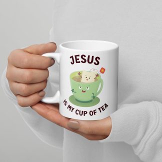 Jesus is my cup of tea fun cute British saying Christian White glossy mug