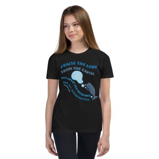Praise the Lord typography cute whale sea creatures bible scripture Psalms 148:7 Youth Short Sleeve T-Shirt